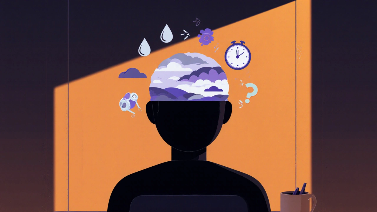 Silhouette with a cloudy brain interior indicating depression and anxiety.