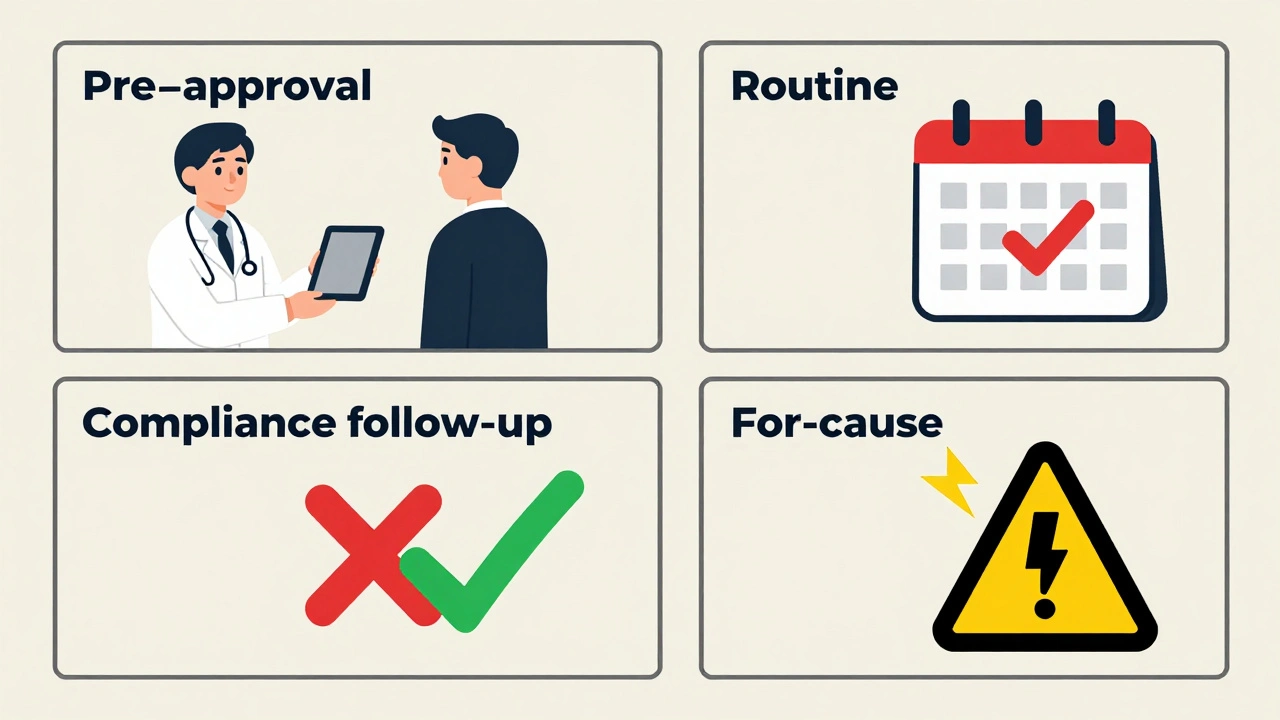 Four types of FDA inspections shown in clean, icon-based panels