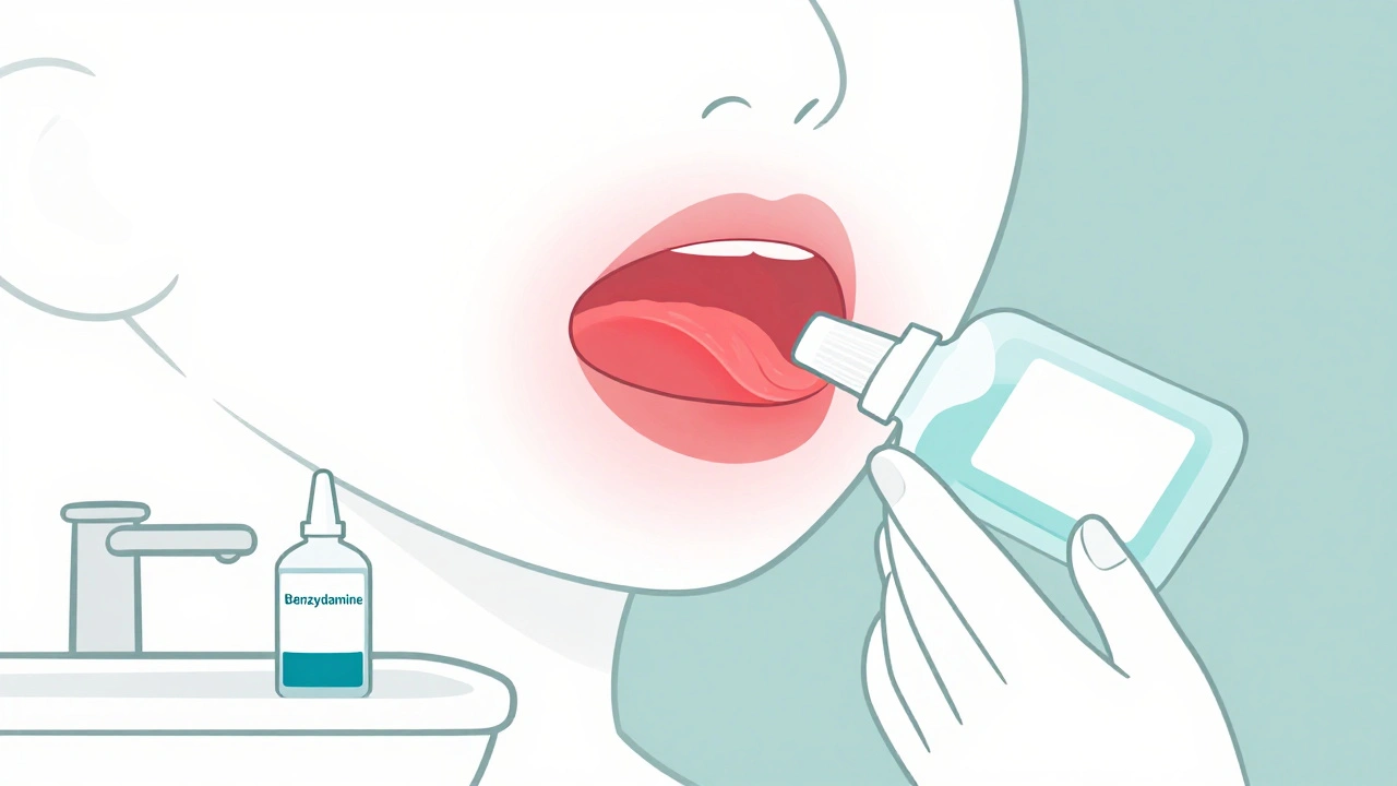 Person rinsing mouth with anti-inflammatory solution to reduce ulcers