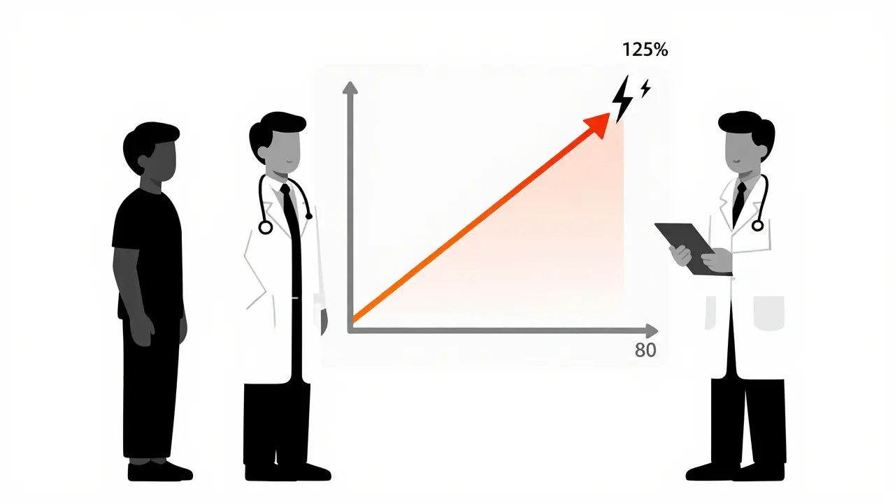 Doctor and pharmacist beside a patient with a bioequivalence graph and a warning symbol for narrow therapeutic index drugs.