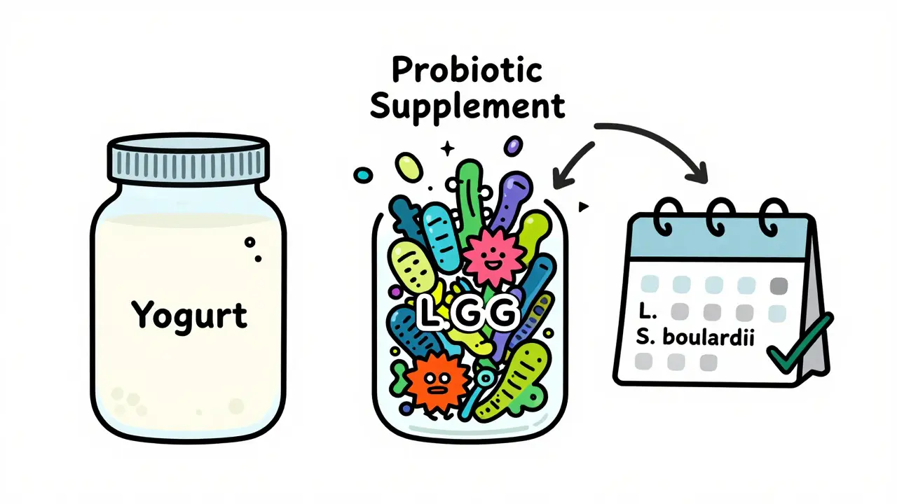 Side-by-side jars showing sparse yogurt bacteria vs. dense probiotic supplement strains.