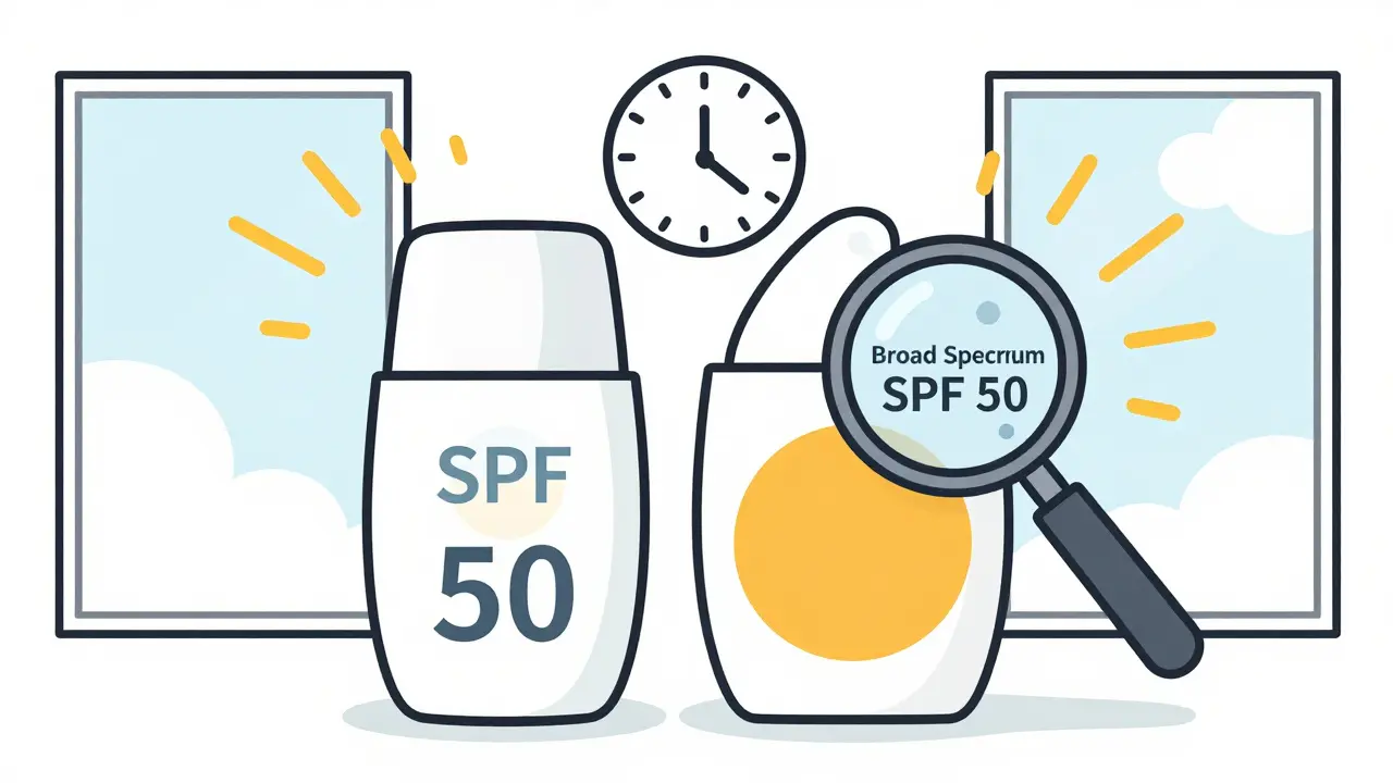 Two sunscreen bottles side by side, one with weak UVA protection, the other with strong broad spectrum shield.