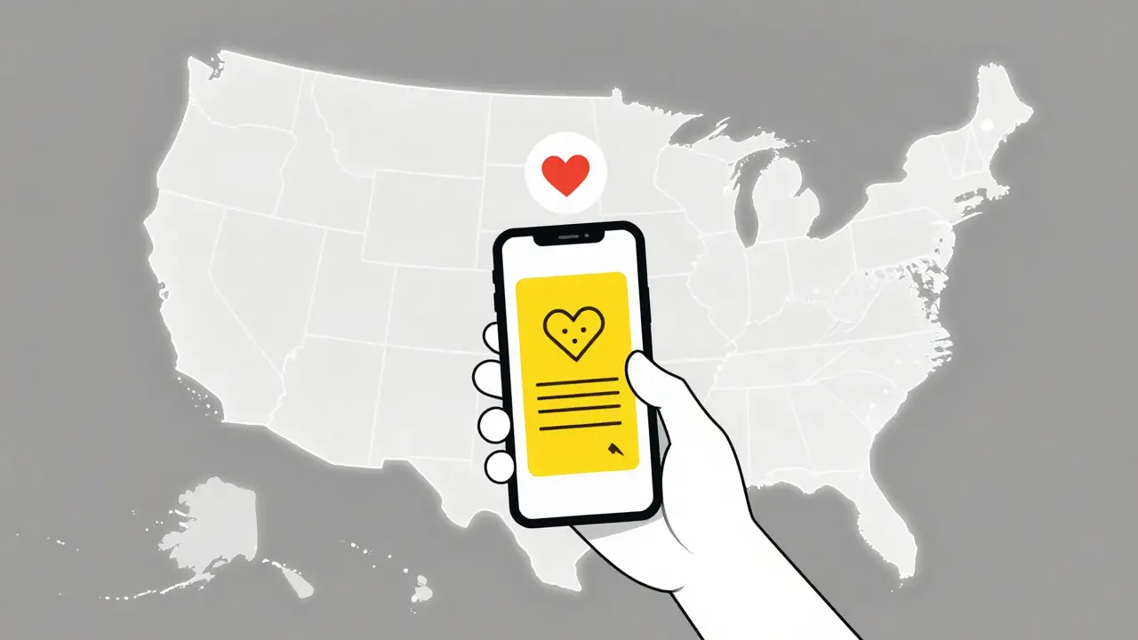 A hand using a reporting app with side effect icons rising, connected to a glowing U.S. map.