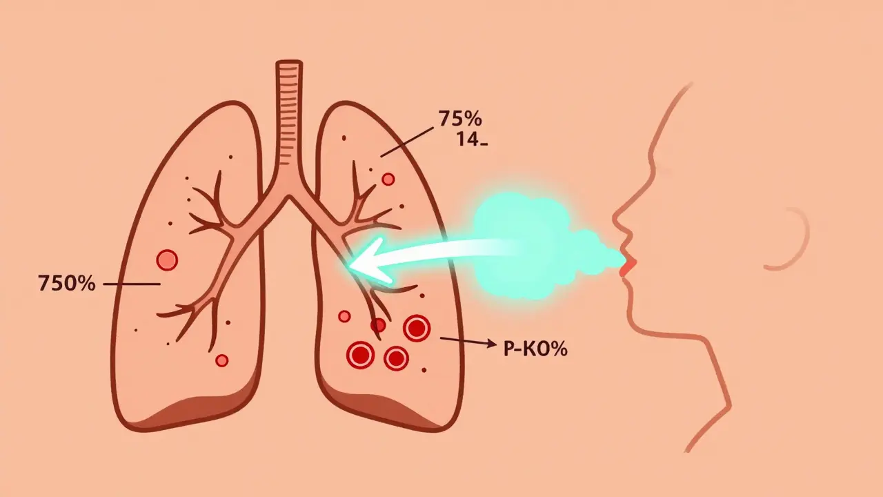 Simplified lung model showing carbon monoxide exchange and oxygen transfer to blood cells.