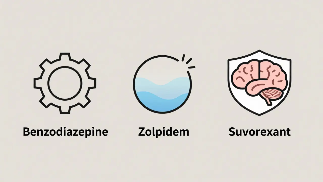 Three pills with symbols of cognitive effects