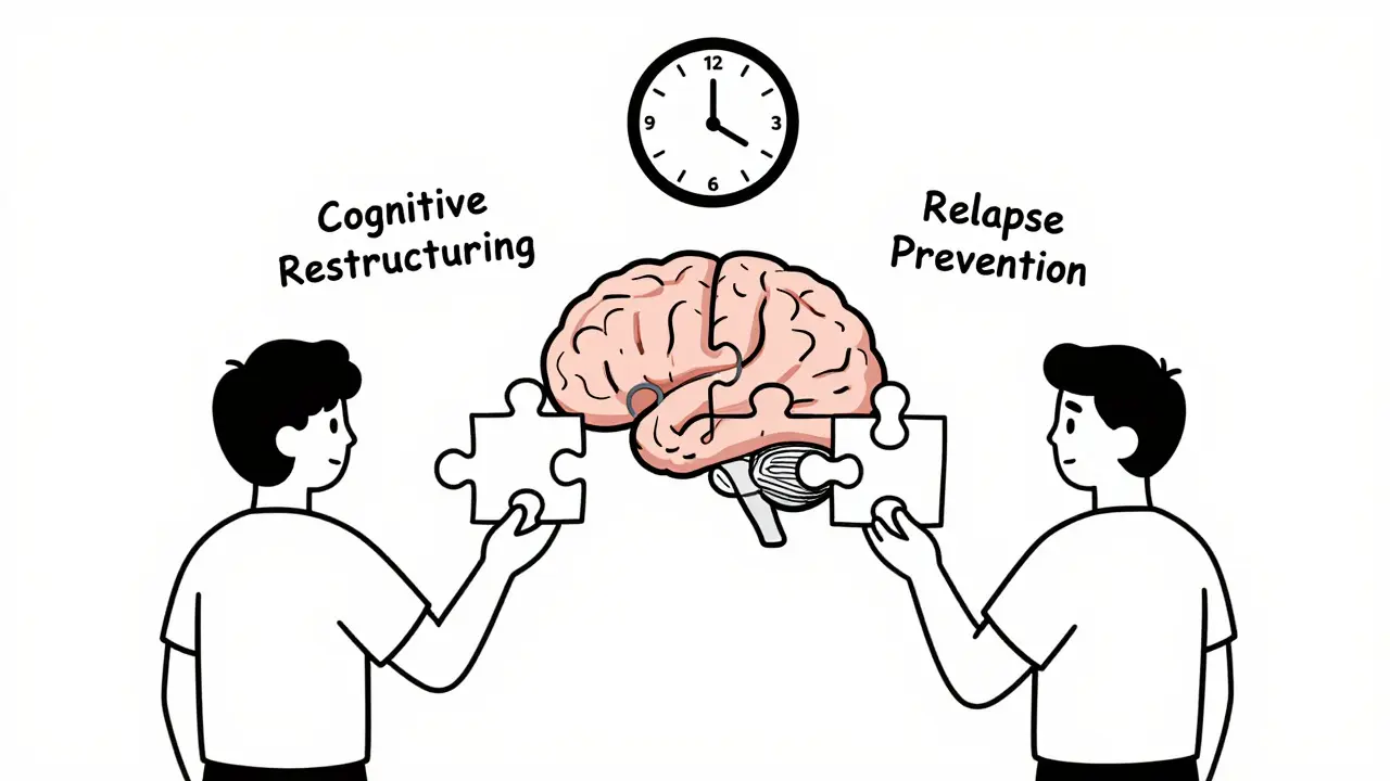 Three people holding puzzle pieces that form a brain, symbolizing cognitive strategies for sustainable weight loss.