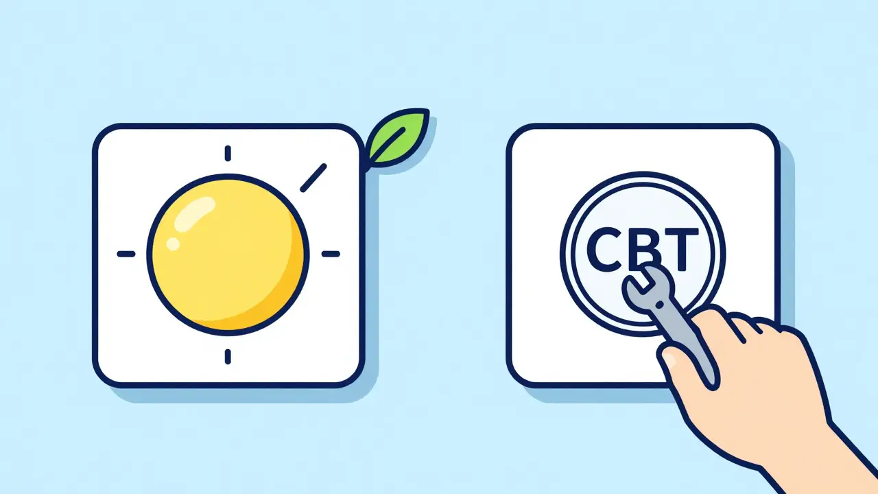 A comparison showing a hypersensitive alarm triggered by a leaf and a hand recalibrating the system.