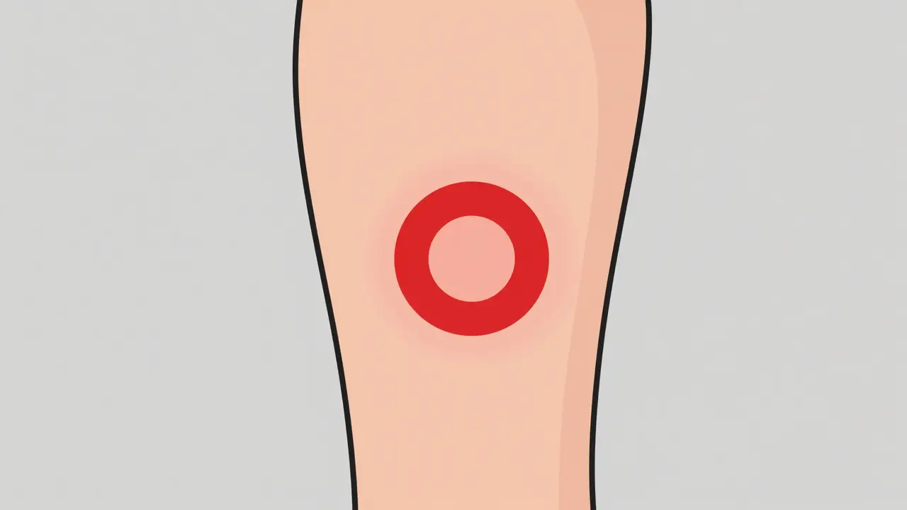 A minimalist depiction of a bull's-eye rash on skin.