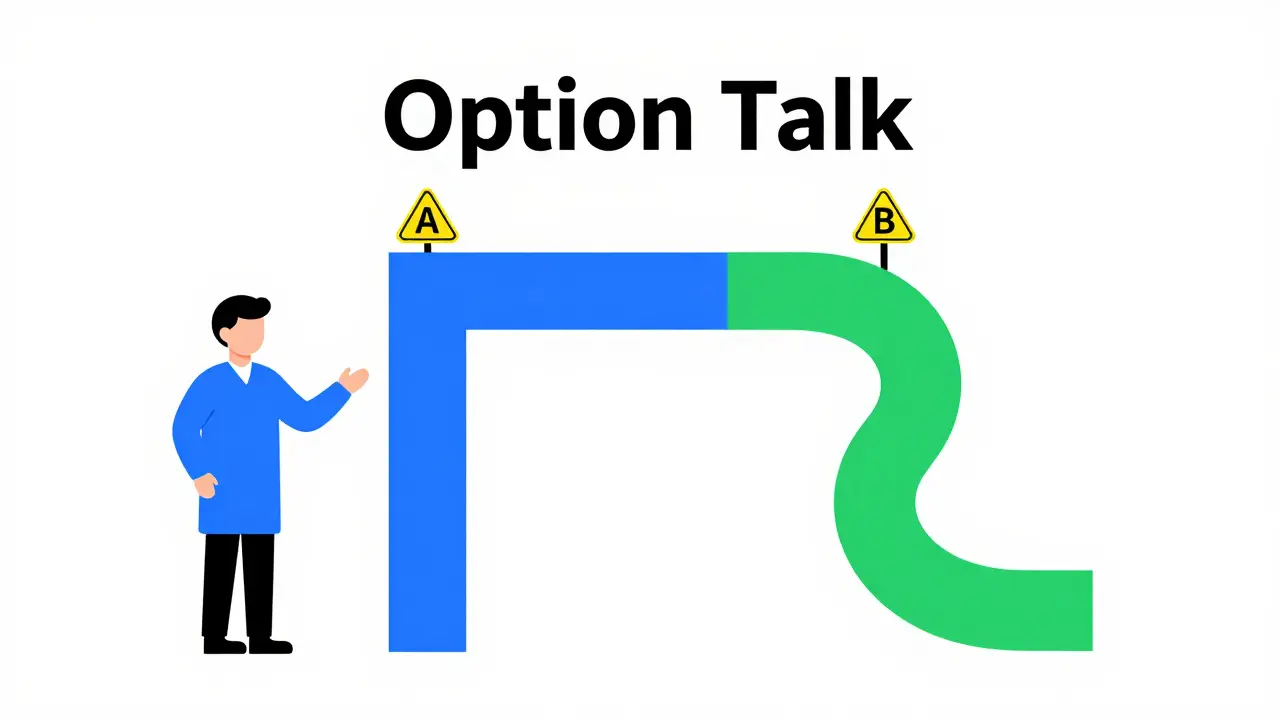 Clinician showing a patient two different treatment paths with associated trade-offs.