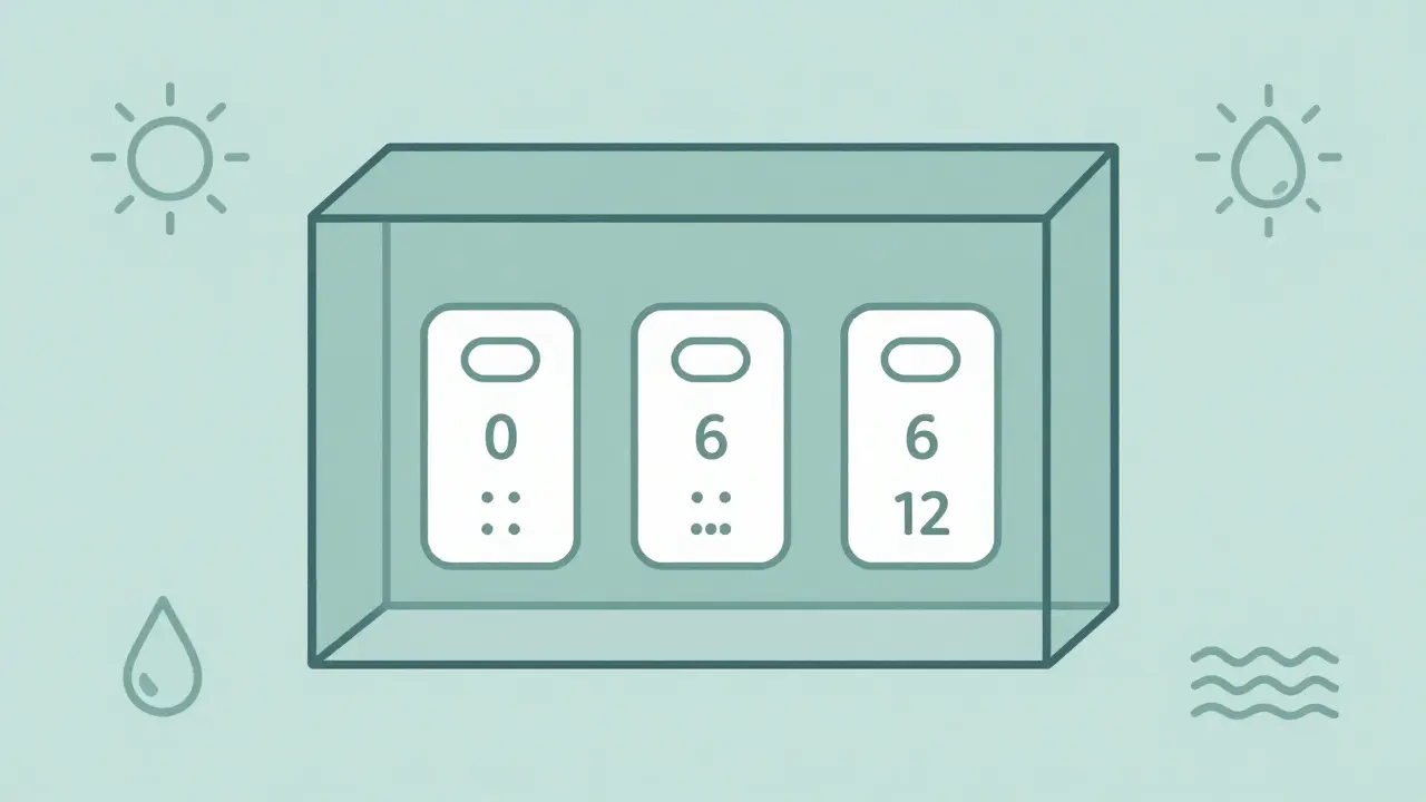 Abstract pills in a stability chamber with time markers