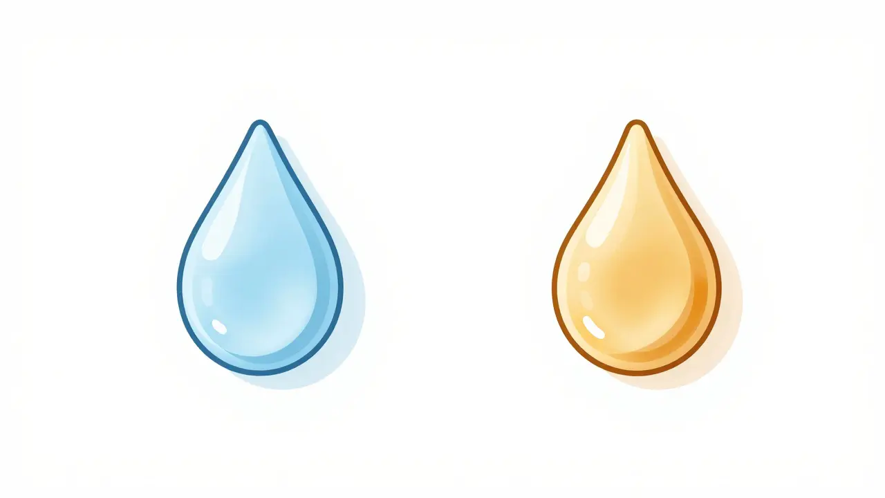Comparison of watery and gel eye drops over a simplified eye outline