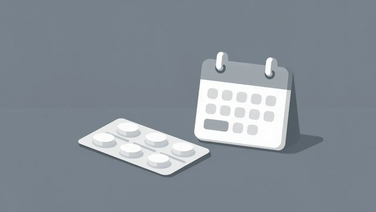 Simple illustration of pills and calendar for medication refill reminder