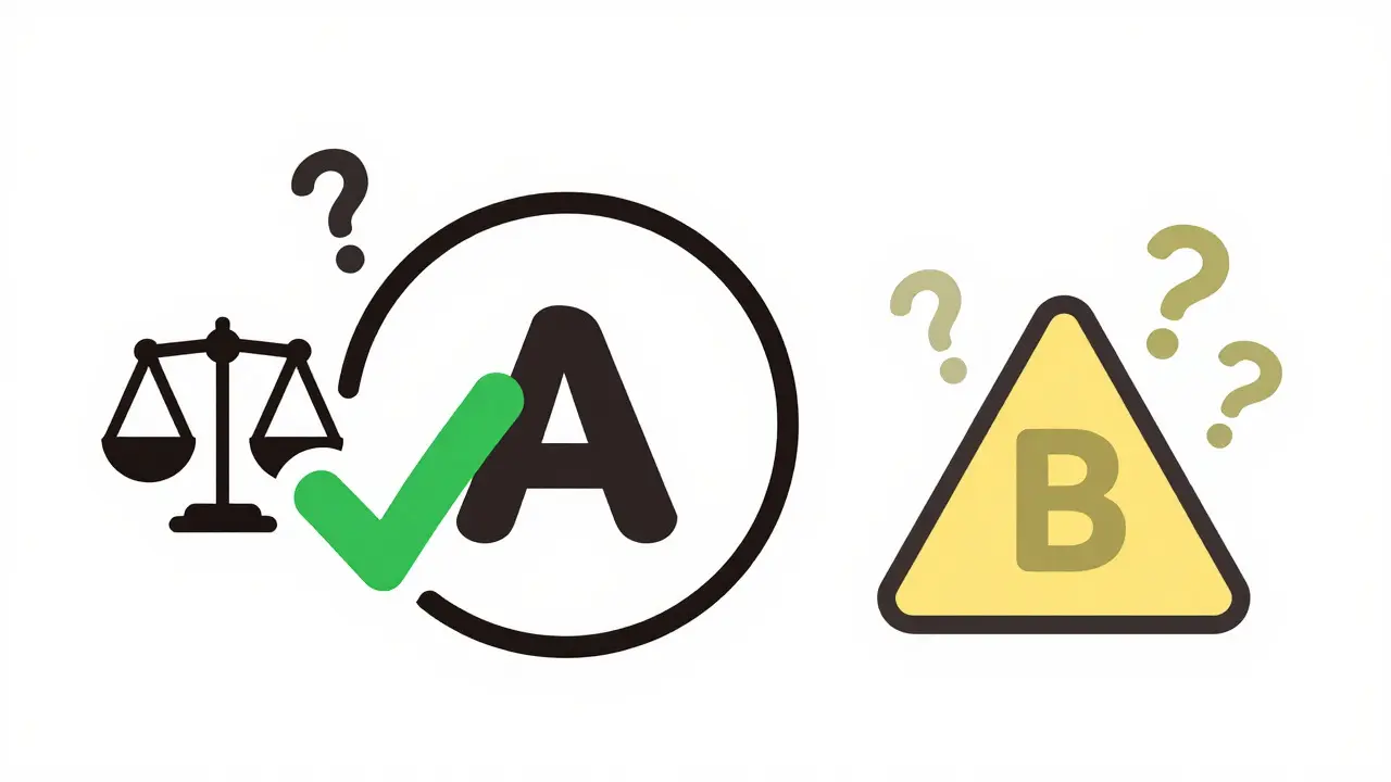 Abstract graphic showing A-rated vs B-rated drug codes