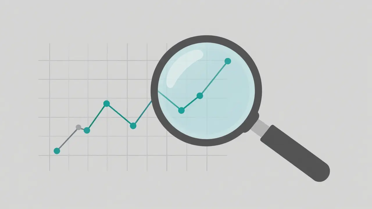 Magnifying glass highlighting patterns in data points
