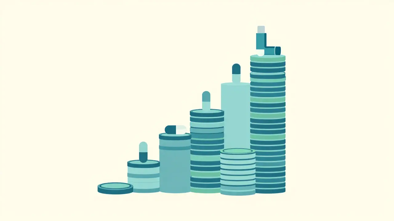 Minimalist illustration of rising costs saved by generics