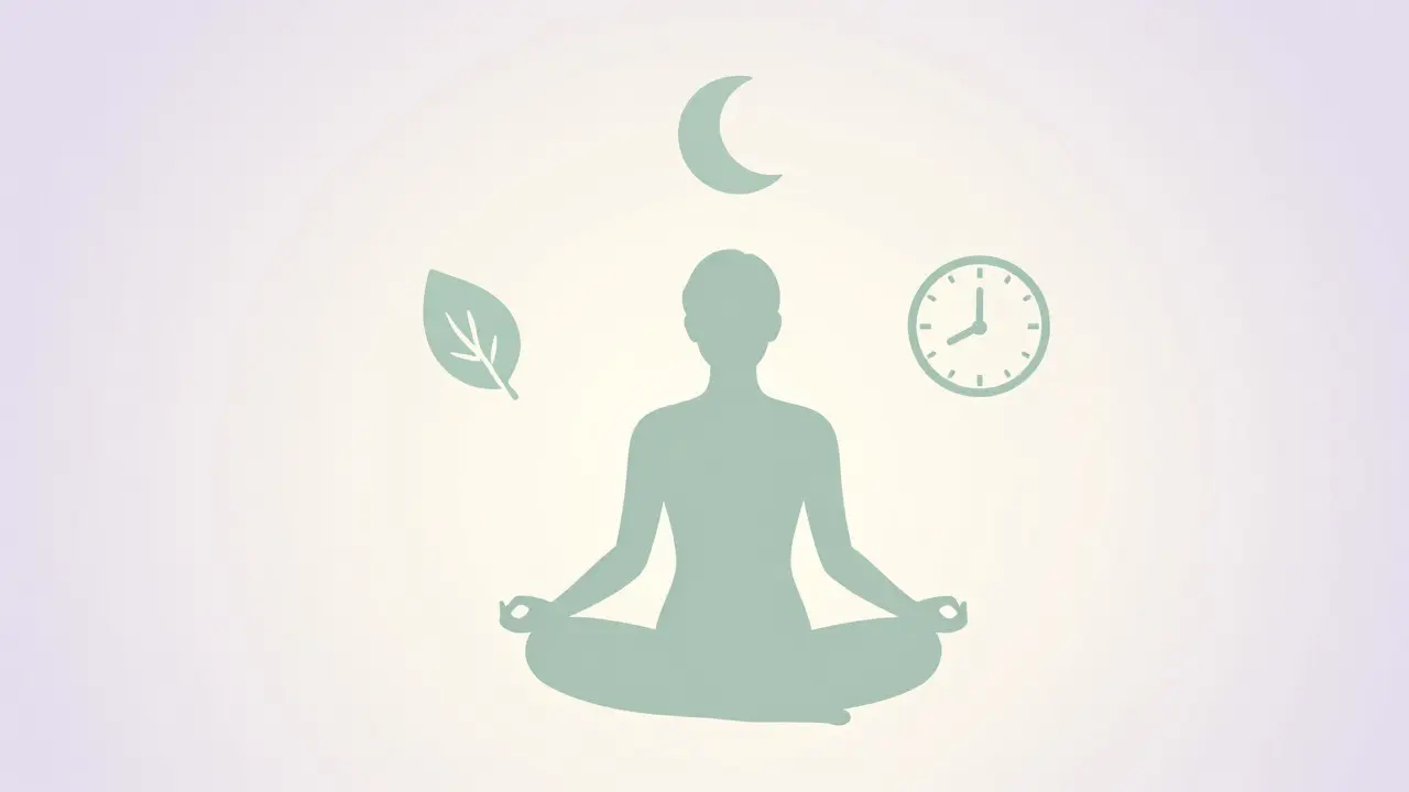 Person meditating surrounded by icons for sleep and pacing