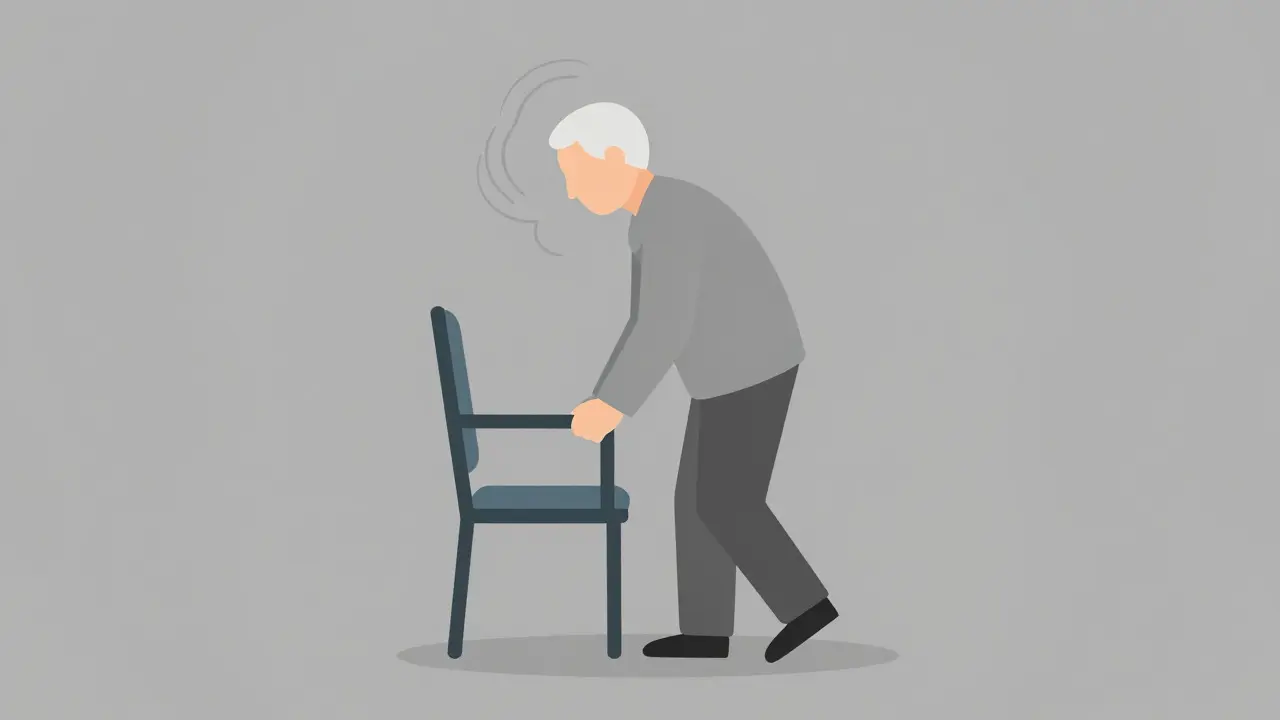 Person standing up slowly from a chair to avoid dizziness