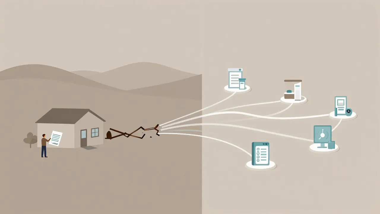 Split view comparing rural pharmacy connectivity challenges with future network integration